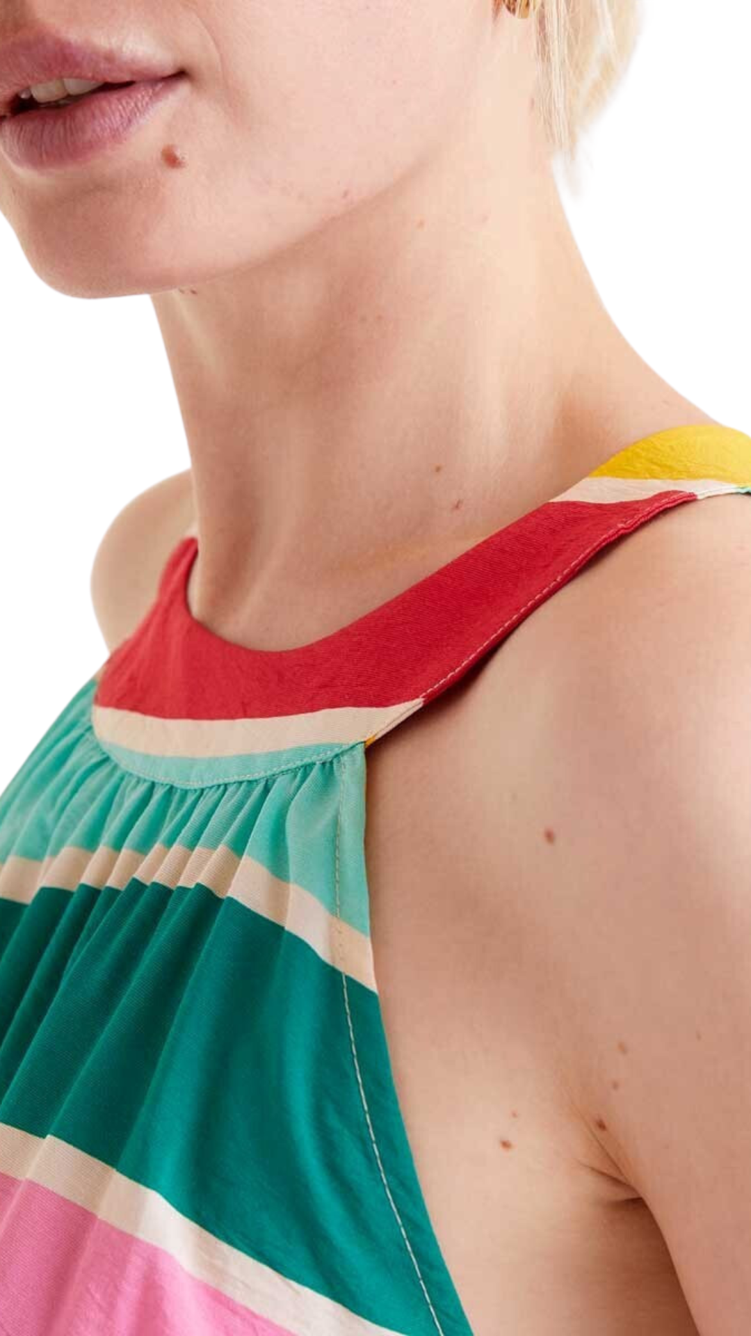 Vestido midi holgado con volantes multicolor