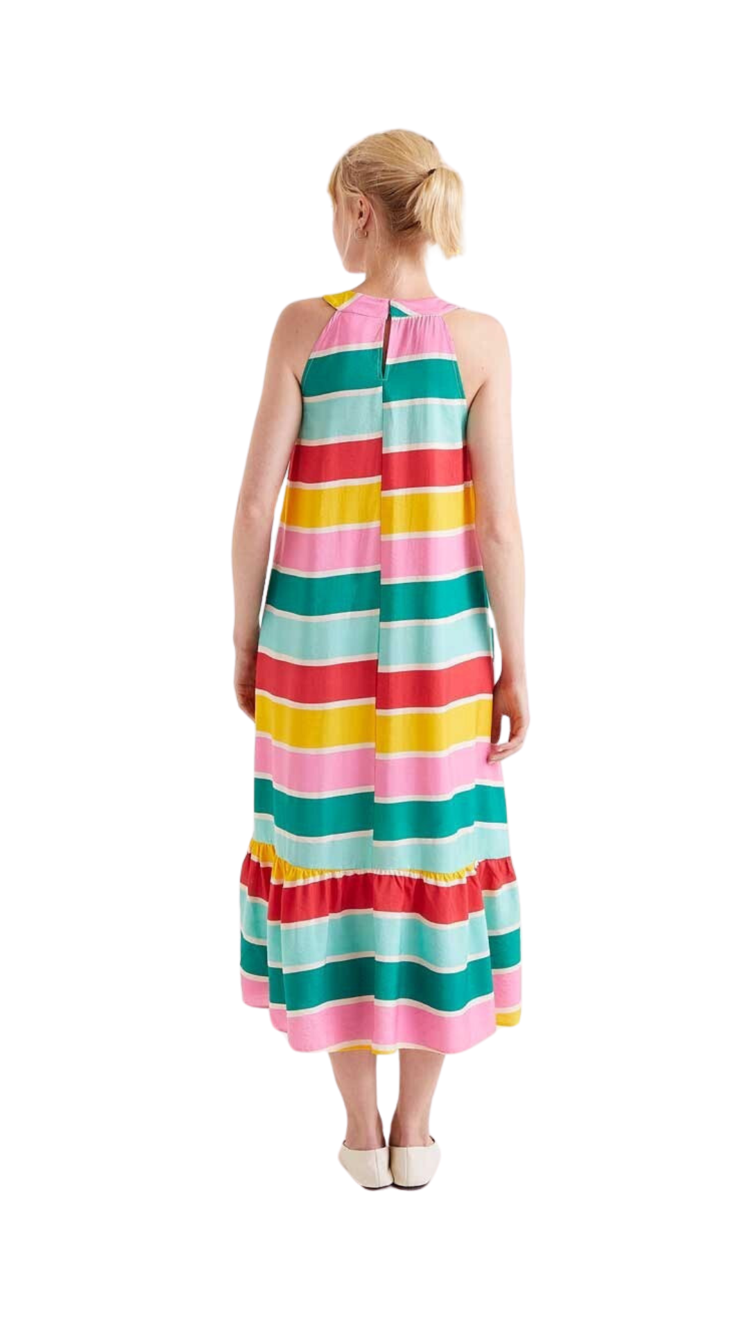 Vestido midi holgado con volantes multicolor