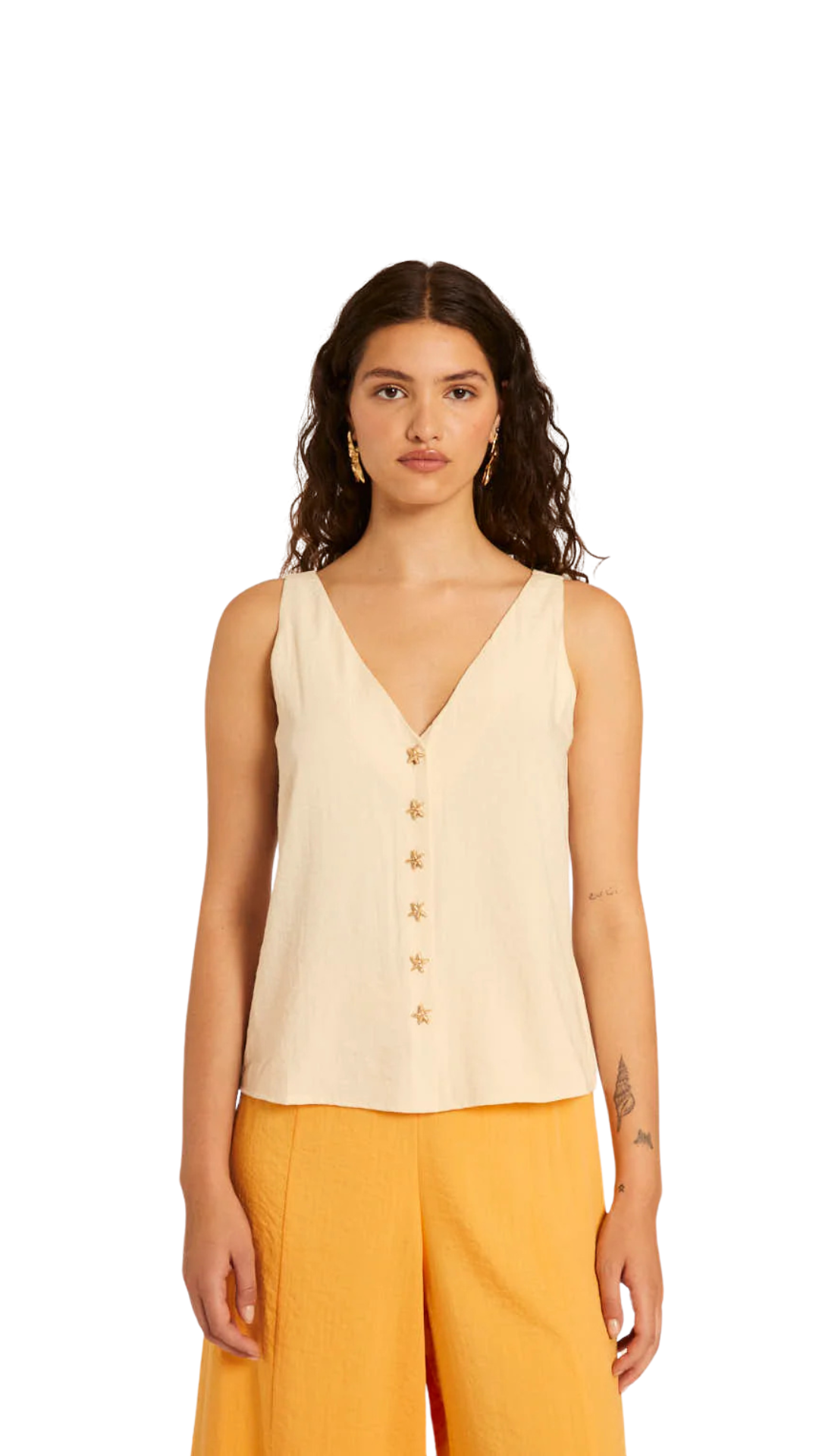 TOP BOTONES ESTRELLAS CREMA