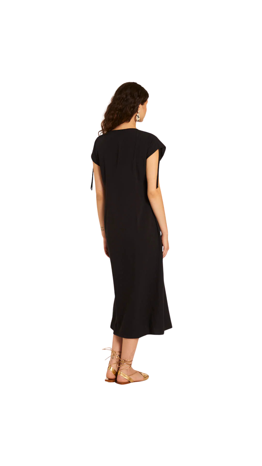 VESTIDO MIDI ESTRELLAS CON FRUNCIDO NEGRO
