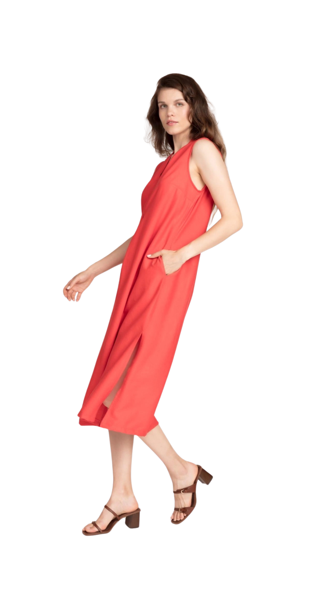 Vestido Midi Fluido Coral