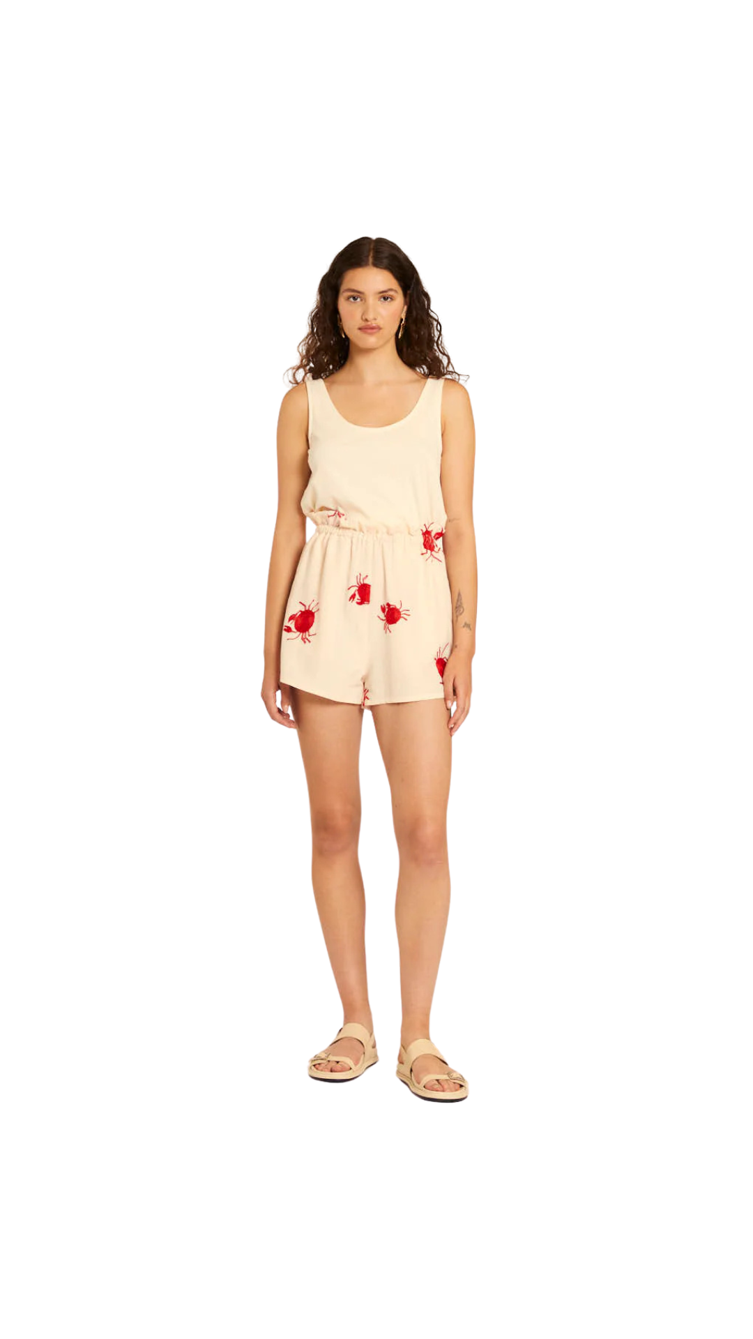 SHORT CON BORDADO DE CANGREJOS CREMA