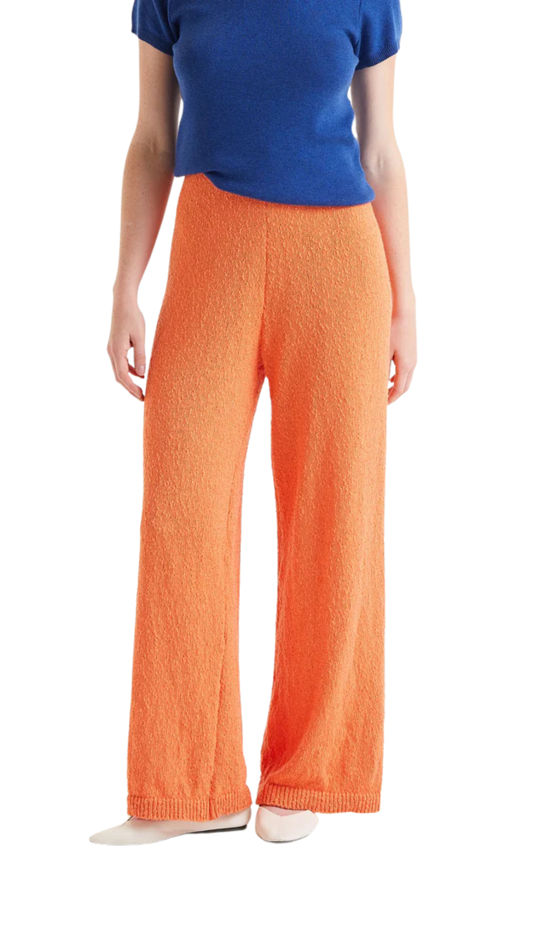 Pantalón largo recto de punto naranja