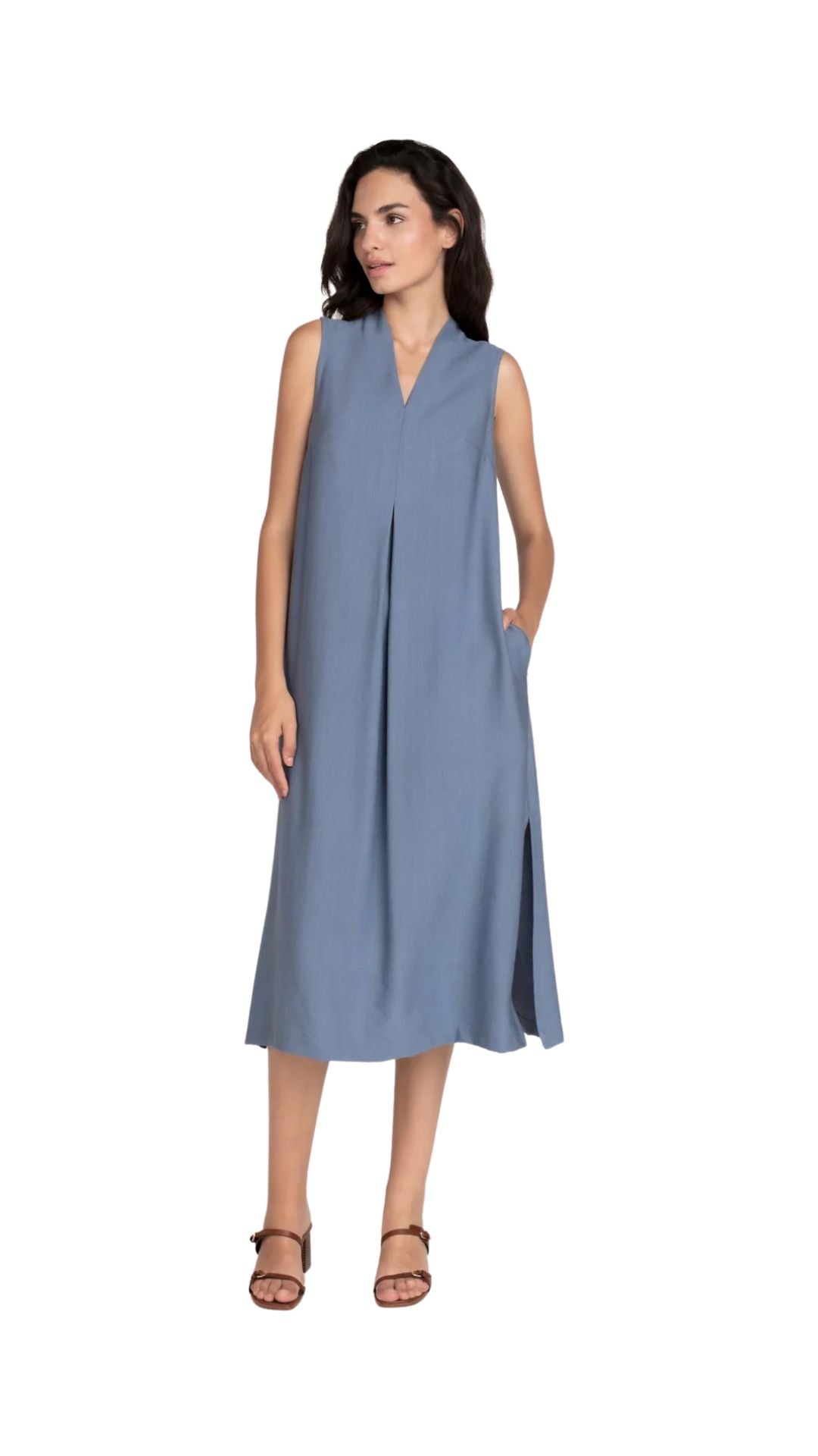 VESTIDO MIDI FLUIDO AZUL