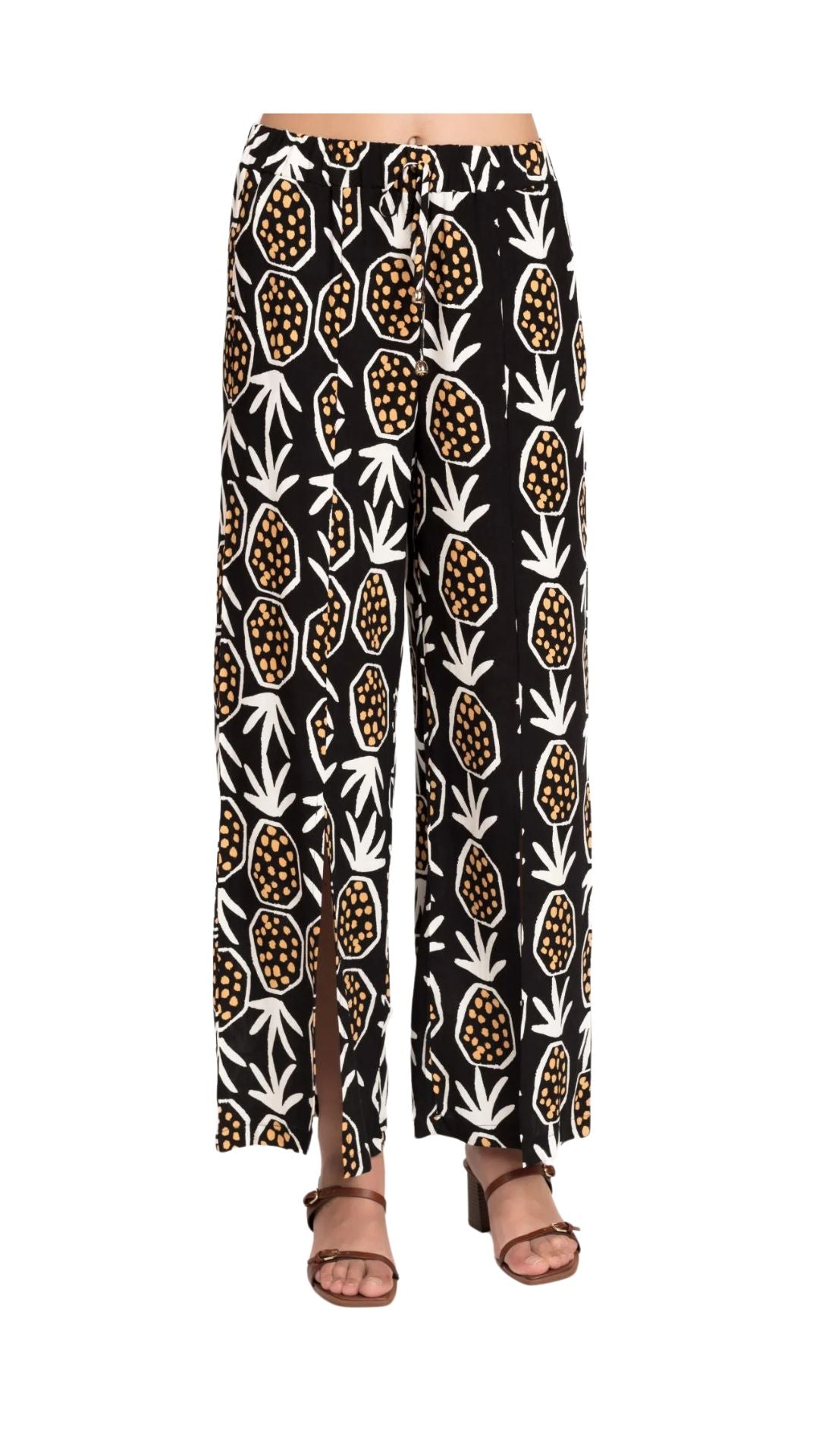 PANTALÓN CON ABERTURAS ESTAMPADO PIÑAS