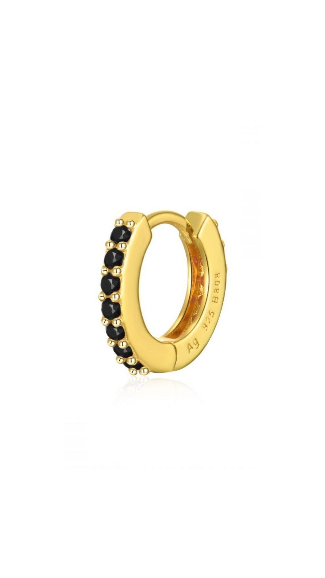 Aro 12mm Circonita Negra Dorado PENDIENTE Dorado 