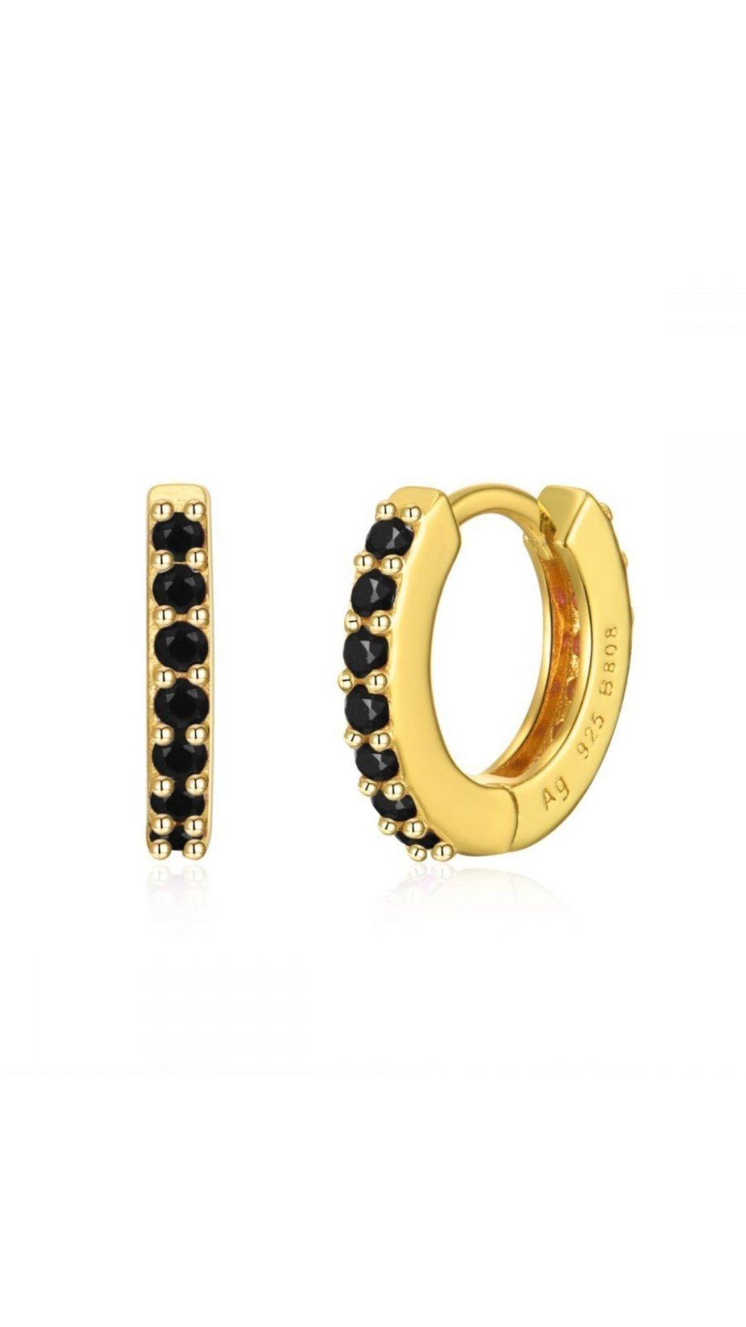 Aro 12mm Circonita Negra Dorado PENDIENTE Dorado 