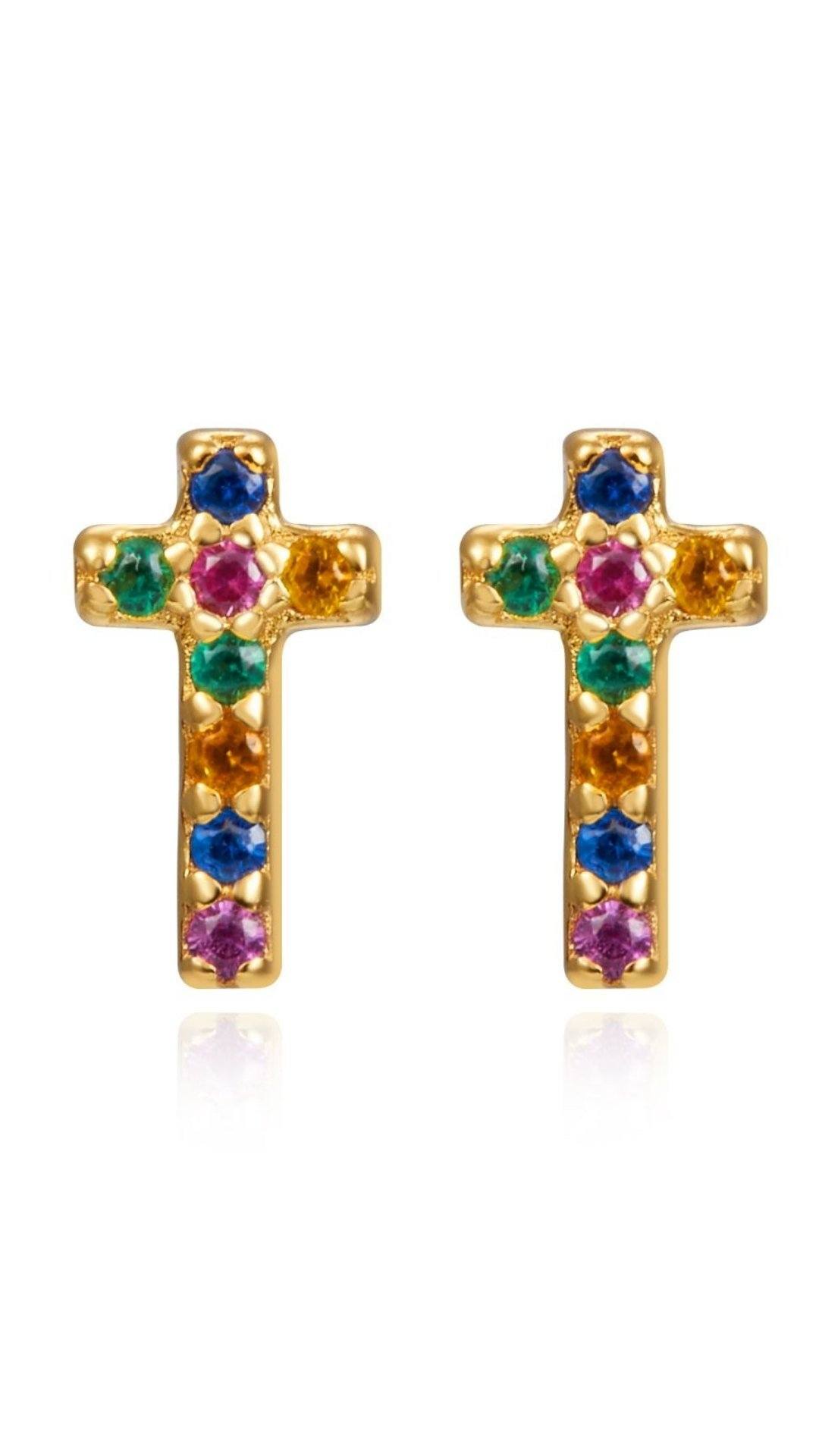 Pendientes Cruz Circonita Dorado PENDIENTE Dorado 